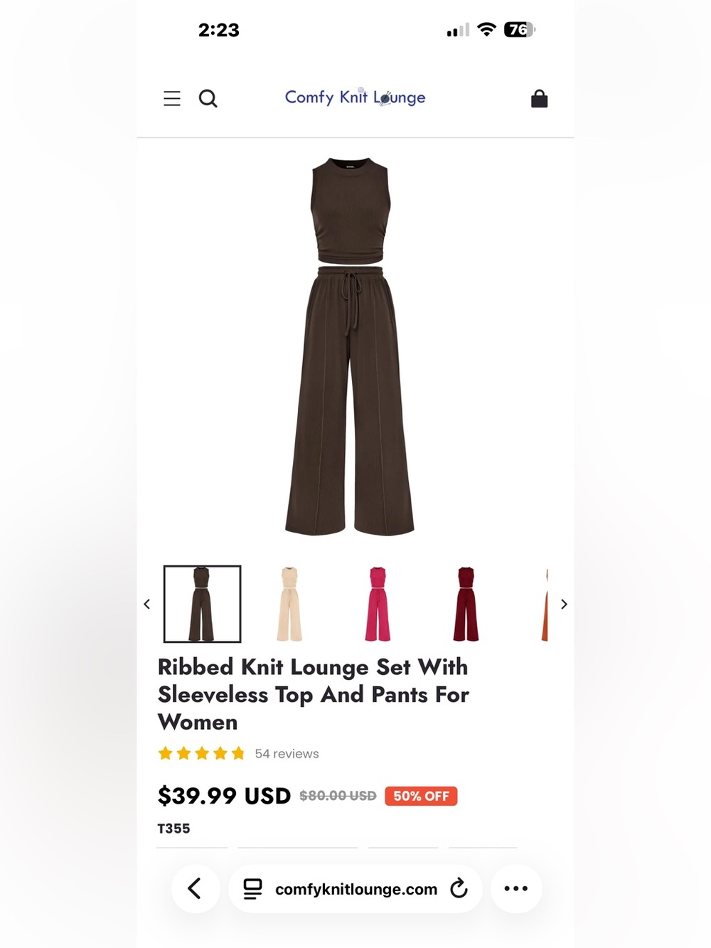 Ribbed Wide-Leg Lounge Set - Brown